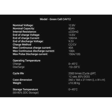 Akumuliatorius Green Cell LiFePO4 12V 80Ah 3