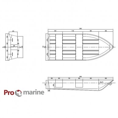 Aluminum boat  ProMarine LY370 (Length 3,7m., width 1,5m) 4