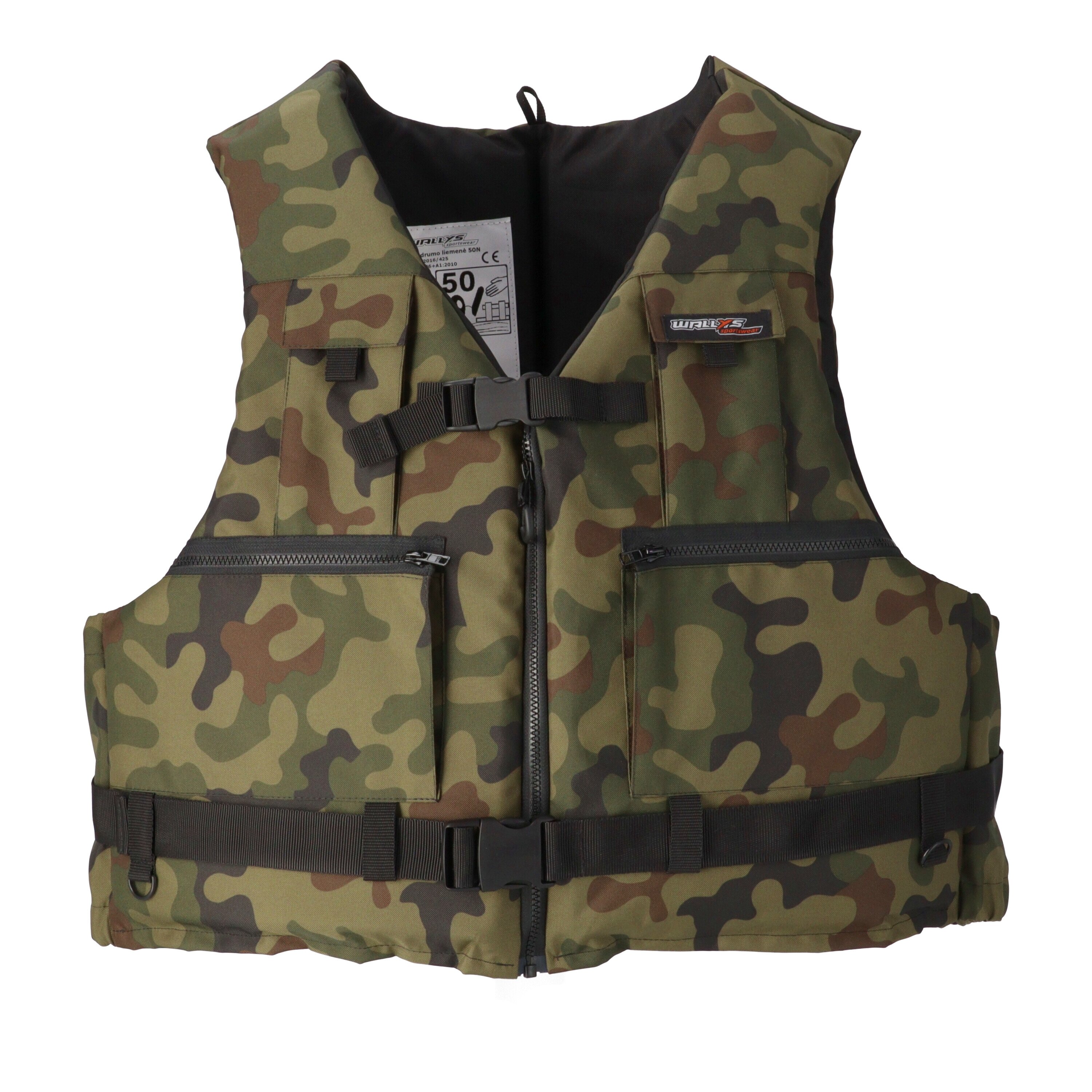 Camouflage universal life jacket for fishermen 80-100kg (50N), Lifejackets, Safety, Boating
