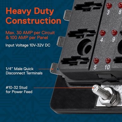 Blade fuse block, with LED light indication, 6 fuses 2