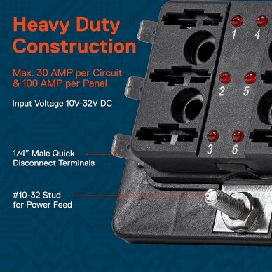 Saugiklių blokas 6 lizd. su LED indikacija 2