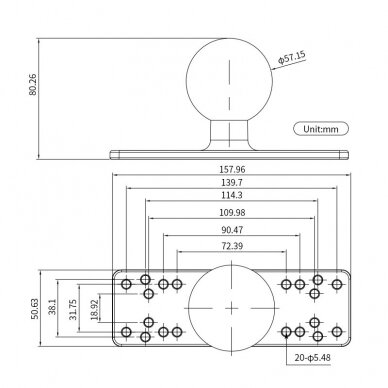 Mounting platform  with ball, D size, rectang.158x 51mm 2