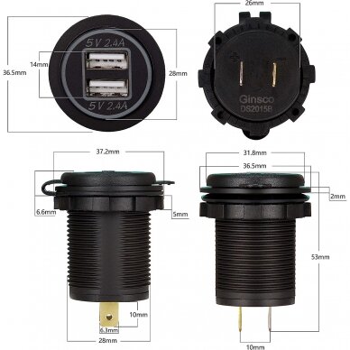 2 Port USB Socket 3.1A    Input: DC12V/24V Output: DC5V 3.1A 1